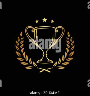 Modello di design del logo Trophy. Icona del logo del trofeo Champions. Vettore e illustrazione. Illustrazione Vettoriale