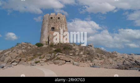 Torre Spagnola, Torre di Bari Bari Sardo, provincia dell'Ogliastra, Sardegna, Italia Foto Stock