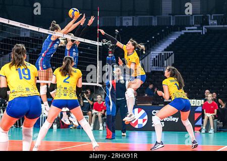 Gent, Belgio. 18 agosto 2023. Kodola Nadiia (29) dell'Ucraina nella foto di una partita di pallavolo tra le squadre nazionali femminili di Serbia e Ucraina durante la seconda partita del CEV Euro Volley Championship nel pool A, sabato 18 agosto 2023 a Gent, BELGIO . Credito: Sportpix/Alamy Live News Foto Stock