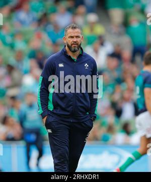 Aviva Stadium, Dublino, Irlanda. 19 agosto 2023. Summer Rugby International, Irlanda contro Inghilterra; Andy Farrell Ireland head coach Credit: Action Plus Sports/Alamy Live News Foto Stock