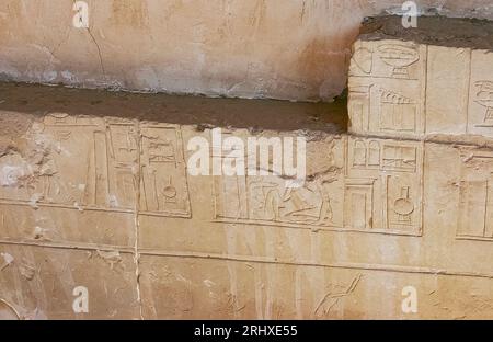 Egitto, Saqqara, tomba di Horemheb, parte settentrionale della parete orientale del cortile interno, casa di Horemheb. Foto Stock