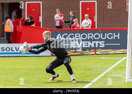 Aggborough Stadium, Kidderminster, UK, 19 agosto 2023, Teddy Sharman-Lowe del Bromley FC si sta riscaldando durante la partita di Vanarama National League tra Kidderminster Harriers FC e Bromley FC tenutasi al Kidderminster's Aggborough Stadium Credit: Nick Phipps/Alamy Live News Foto Stock