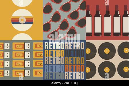 Vari oggetti d'epoca su sfondo retrò. Concetto retro o sfondo vintage Illustrazione Vettoriale