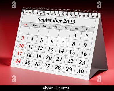 Settembre 2023. Una pagina del calendario mensile annuale del business desk. rendering 3d. Foto Stock