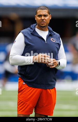 19 agosto 2023: Il General manager dei Chicago Bears Ryan Poles durante la gara di pre-stagione contro gli Indianapolis Colts a Indianapolis, Indiana. John Mersits/CSM. Foto Stock