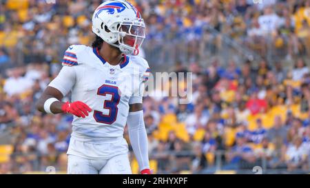 Pittsburgh, Pennsylvania, USA. 19 agosto 2023. Damar Hamlin #3 durante la partita tra Steelers e Bills a Pittsburgh, Pennsylvania. Jason Pohuski/CSM/Alamy Live News Foto Stock