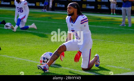 Pittsburgh, Pennsylvania, USA. 19 agosto 2023. Damar Hamlin #3 durante la partita tra Steelers e Bills a Pittsburgh, Pennsylvania. Jason Pohuski/CSM/Alamy Live News Foto Stock