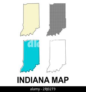 Set della mappa dell'Indiana, stati uniti d'america. Icona Flat Concept illustrazione vettoriale . Illustrazione Vettoriale