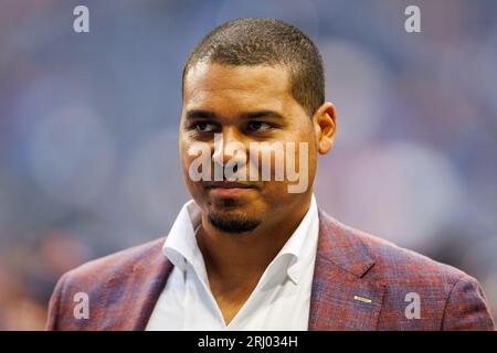 19 agosto 2023: Il General manager dei Chicago Bears Ryan Poles durante la gara di pre-stagione contro gli Indianapolis Colts a Indianapolis, Indiana. John Mersits/CSM. Foto Stock