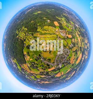 Vista aerea, campo da golf golf golf club Mülheim an der Ruhr, globo, fisheye shot, colpo a 360 gradi, mondo minuscolo, Saarn - Süd, Mülheim an der Ruhr, Ruhrgebiet Foto Stock