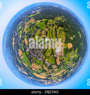 Vista aerea, campo da golf golf golf club Mülheim an der Ruhr, vista villaggio quartiere Selbeck, globo, fisheye shot, scatto a 360 gradi, mondo minuscolo, Saarn — Süd, Foto Stock