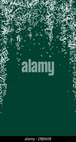 Lettere di lingua inglese cadenti. Caratteri gessati bianchi dell'alfabeto latino. Concetto di studio delle lingue straniere. Banner di ritorno a scuola sullo sfondo della lavagna. Illustrazione Vettoriale