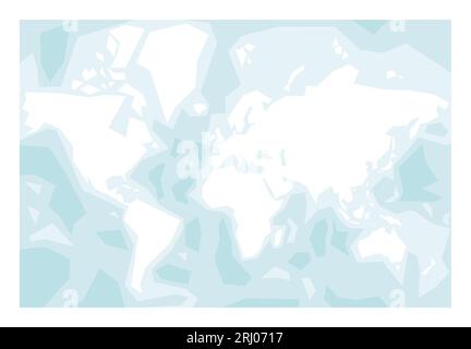 Mappa dei continenti del mondo - Nord America, Sud America, Africa, Europa, Asia e Australia. Proiezione Mercator. Mappa semplificata della sagoma della terra con batimetria e nomi di mari e oceani. Illustrazione Vettoriale