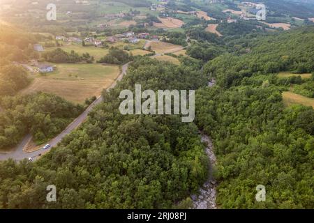 Vista aerea del fiume Arda in Emilia Romagna Foto Stock