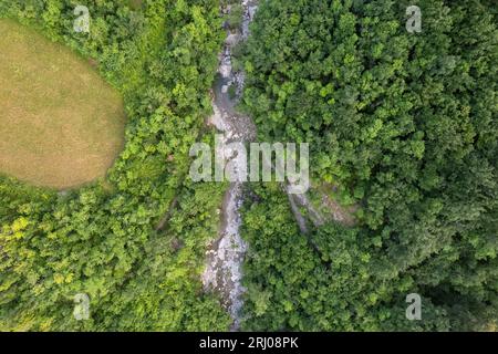 Vista aerea del fiume Arda in Emilia Romagna Foto Stock