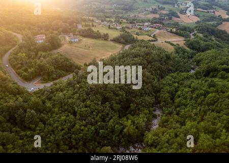 Vista aerea del fiume Arda in Emilia Romagna Foto Stock