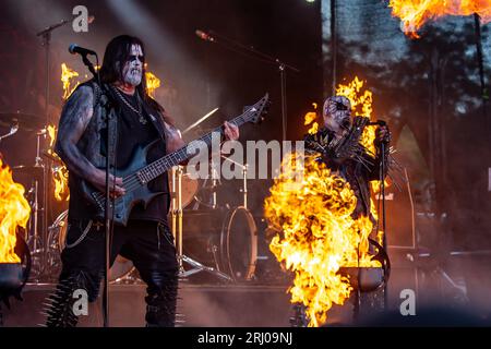 Horten, Norvegia, 19 agosto 2023. Nordjevel al Midgardsblot 2023 metal festival al Midgard Viking Center di Horten, Norvegia Credit: Frode Arnesen/Alamy Live News Foto Stock