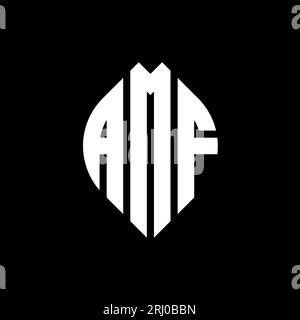 Logo AMF a lettera circolare con forma circolare ed ellisse. Lettere di ellisse AMF con stile tipografico. Le tre iniziali formano un logo circolare. AMF ci Illustrazione Vettoriale