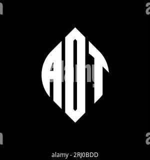 Logo AOT con lettera circolare e forma a cerchio e a ellisse. Lettere di ellisse AOT con stile tipografico. Le tre iniziali formano un logo circolare. AOT ci Illustrazione Vettoriale