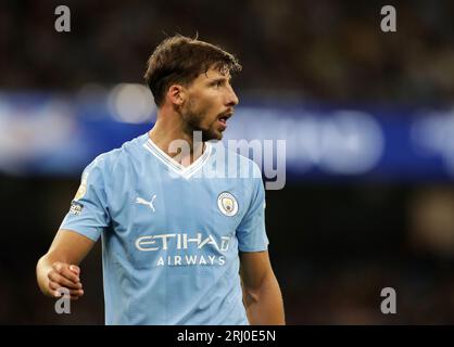 19 agosto 2023: Etihad Stadium , Manchester, Inghilterra; Premier League Football, Manchester City contro Newcastle United; Ruben Dias di Manchester City Foto Stock