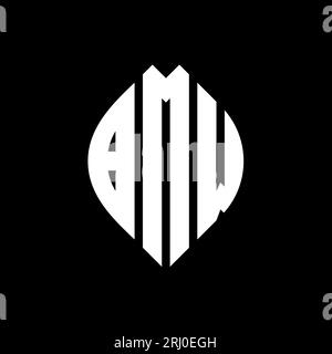 Logo BMW a forma di lettera circolare con forma circolare ed ellisse. Lettere a ellisse BMW con stile tipografico. Le tre iniziali formano un logo circolare. BMW ci Illustrazione Vettoriale