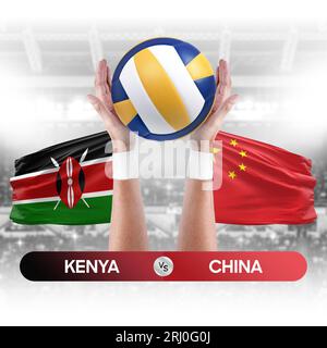 Concetto di gara di pallavolo e pallavolo delle squadre nazionali Kenya vs Cina. Foto Stock