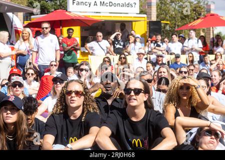 SOLO EDITORIALE Idris Elba reagisce ad una proiezione londinese della finale della Coppa del mondo femminile FIFA 2023 tra Inghilterra e Spagna, ospitata da McDonalds, sponsor ufficiale del torneo. Data foto: Domenica 20 agosto 2023 Foto Stock