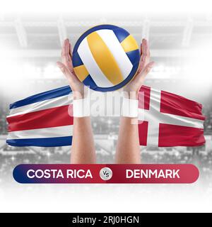 Concetto di gara di pallavolo e pallavolo per le squadre nazionali Costa Rica vs Danimarca. Foto Stock