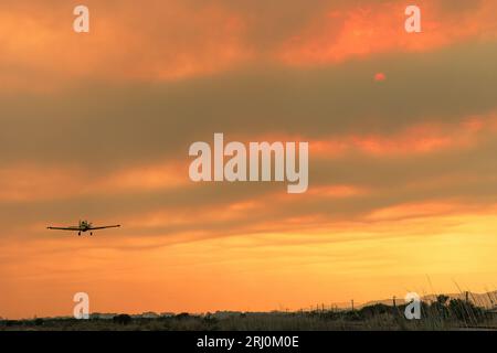 Grande incendio boschivo catastrofico ad Alexandroupolis Evros Grecia, vicino all'aeroporto e ad Apalos, situazione di emergenza, antincendio aereo. Foto Stock