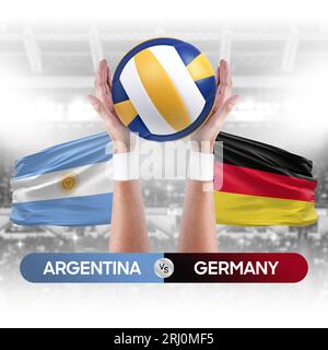 Concetto di gara di pallavolo e pallavolo delle squadre nazionali Argentina vs Germania. Foto Stock