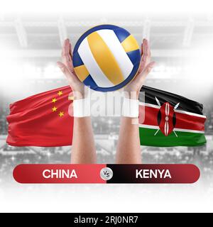 Concetto di gara di pallavolo e pallavolo delle squadre nazionali Cina vs Kenya. Foto Stock