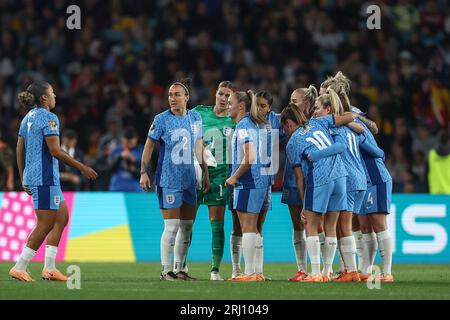 Sydney, Australia. 20 agosto 2023. L'Inghilterra ha una squadra che si è alleata prima dell'inizio del secondo tempo durante la finale della Coppa del mondo femminile FIFA 2023 Spain Women vs England Women allo Stadium Australia, Sydney, Australia, 20 agosto 2023 (foto di Patrick Hoelscher/News Images) a Sydney, Australia il 20 agosto 2023. (Foto di Patrick Hoelscher/News Images/Sipa USA) credito: SIPA USA/Alamy Live News Foto Stock