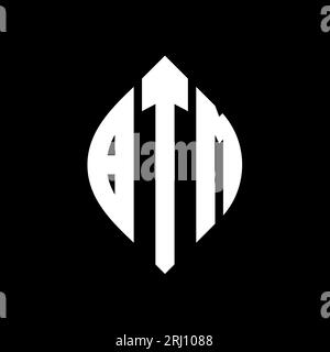 Logo BTM a forma di lettera circolare con forma circolare ed ellisse. Lettere ellittiche BTM con stile tipografico. Le tre iniziali formano un logo circolare. BTM ci Illustrazione Vettoriale