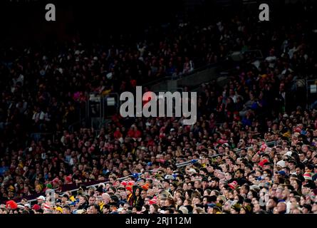 Tifosi in tribuna durante la finale della Coppa del mondo femminile FIFA allo Stadium Australia, Sydney. Data foto: Domenica 20 agosto 2023. Foto Stock