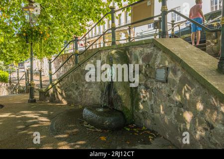 Malvhina, is a female figure sculpted in stone and bronze located on Belle Vue Island in Great Malvern by Rose Garrard. Stock Photo