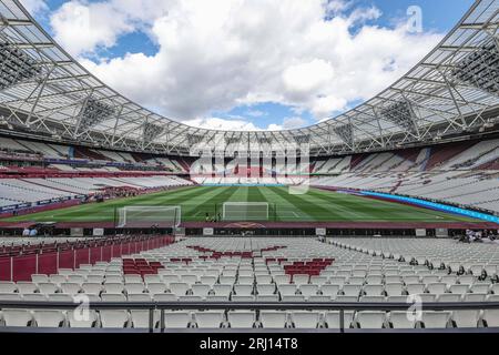 Londra, Regno Unito. 20 agosto 2023. Una visione generale dello stadio di Londra in vista della partita di Premier League West Ham United vs Chelsea allo stadio di Londra, Londra, Regno Unito, 20 agosto 2023 (foto di Mark Cosgrove/News Images) a Londra, Regno Unito il 20 agosto 2023. (Foto di Mark Cosgrove/News Images/Sipa USA) credito: SIPA USA/Alamy Live News Foto Stock