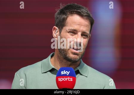 Jamie Redknapp ex calciatore rilascia un'intervista a Sky Sports in vista della partita di Premier League West Ham United vs Chelsea al London Stadium, Londra, Regno Unito, 20 agosto 2023 (foto di Mark Cosgrove/News Images) Foto Stock