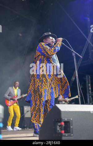 Glanusk Park, Regno Unito. Domenica 20 agosto 2023. Kanda Bongo Man si esibisce al Green Man Festival 2023 a Glanusk Park, Brecon Beacons, Galles. Data foto: Domenica 20 agosto 2023. Il credito fotografico dovrebbe leggere: Richard Gray/Alamy Live News Foto Stock