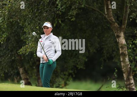 Ryann o'Toole gioca la terza buca durante il quarto giorno dell'ISPS Handa World Invitational al Galgorm Castle Golf Club nella contea di Antrim, Irlanda del Nord. Data foto: Domenica 20 agosto 2023. Foto Stock