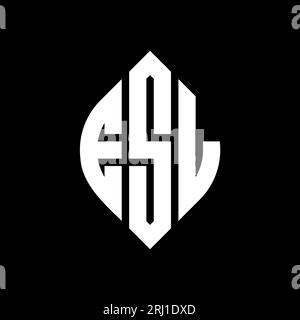 Logo con lettera circolare ESL con forma circolare ed ellisse. Lettere ellittiche ESL con stile tipografico. Le tre iniziali formano un logo circolare. ESL ci Illustrazione Vettoriale