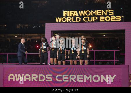 La cerimonia di premiazione durante la finale della Coppa del mondo femminile FIFA 2023 Spain Women vs England Women allo Stadium Australia, Sydney, Australia, 20 agosto 2023 (foto di Patrick Hoelscher/News Images) a Sydney, Australia il 20 agosto 2023. (Foto di Patrick Hoelscher/News Images/Sipa USA) Foto Stock