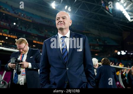 Il presidente FIFA, Gianni Infantino, guarda in seguito alla finale della Coppa del mondo femminile FIFA allo Stadium Australia di Sydney. Data foto: Domenica 20 agosto 2023. Foto Stock