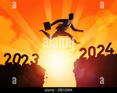 Passa dal concetto di successo del nuovo anno 2023 al 2024. Felice anno nuovo 2024 Foto Stock
