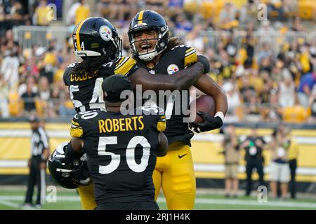 Pittsburgh, Pennsylvania, USA. 19 agosto 2023. 19 agosto 2023: Elijah Riley n. 37 durante la gara di pre-stagione Pittsburgh Steelers contro Buffalo Bills a Pittsburgh, Pennsylvania, all'Acrisure Stadium. Brook Ward/AMG. (Immagine di credito: © AMG/AMG via ZUMA Press Wire) SOLO USO EDITORIALE! Non per USO commerciale! Foto Stock