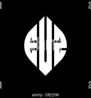 Logo EVZ a lettera circolare con forma circolare ed ellisse. Lettere ellittiche EVZ con stile tipografico. Le tre iniziali formano un logo circolare. EVZ ci Illustrazione Vettoriale