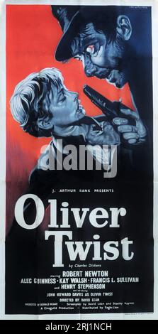 Poster britannico con ERIC PULFORD art per JOHN HOWARD DAVIES e ROBERT NEWTON in OLIVER TWIST 1948, regista DAVID LEAN romanzo Charles Dickens, produttore Ronald Neame Cineguild / Eagle-Lion Foto Stock