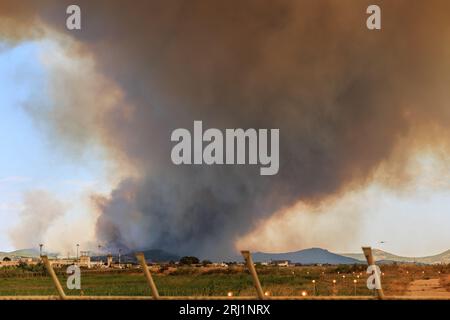 Grande incendio boschivo catastrofico ad Alexandroupolis Evros Grecia, vicino all'aeroporto e ad Apalos, situazione di emergenza, antincendio aereo. Foto Stock