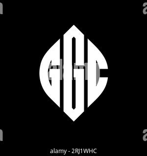 Logo con lettera circolare GGC con forma circolare ed ellisse. Lettere ellittiche GGC con stile tipografico. Le tre iniziali formano un logo circolare. GGC ci Illustrazione Vettoriale