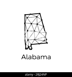 Mappa dello stato dell'Alabama illustrazione poligonale fatta di linee e punti, isolata su sfondo bianco. STATI UNITI: Design a basso poli Illustrazione Vettoriale