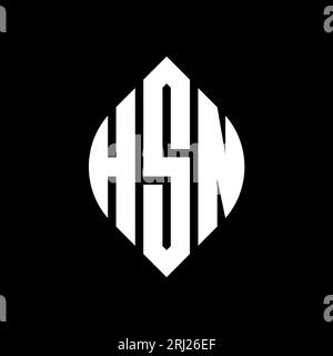 Logo HSN a lettera circolare con forma circolare ed ellisse. Lettere ellittiche HSN con stile tipografico. Le tre iniziali formano un logo circolare. HSN ci Illustrazione Vettoriale